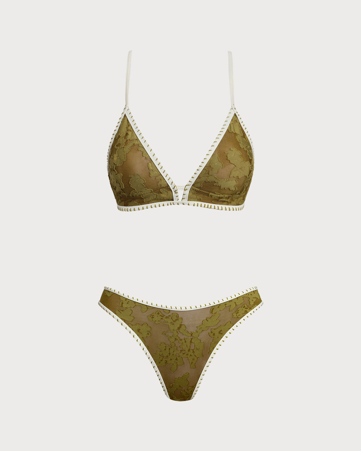 Triangle Bikini Set with Padding and Green Flowers