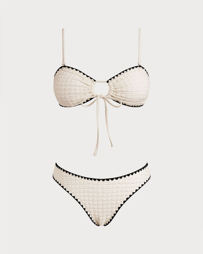 Contrasting White Bandeau Bikini Set