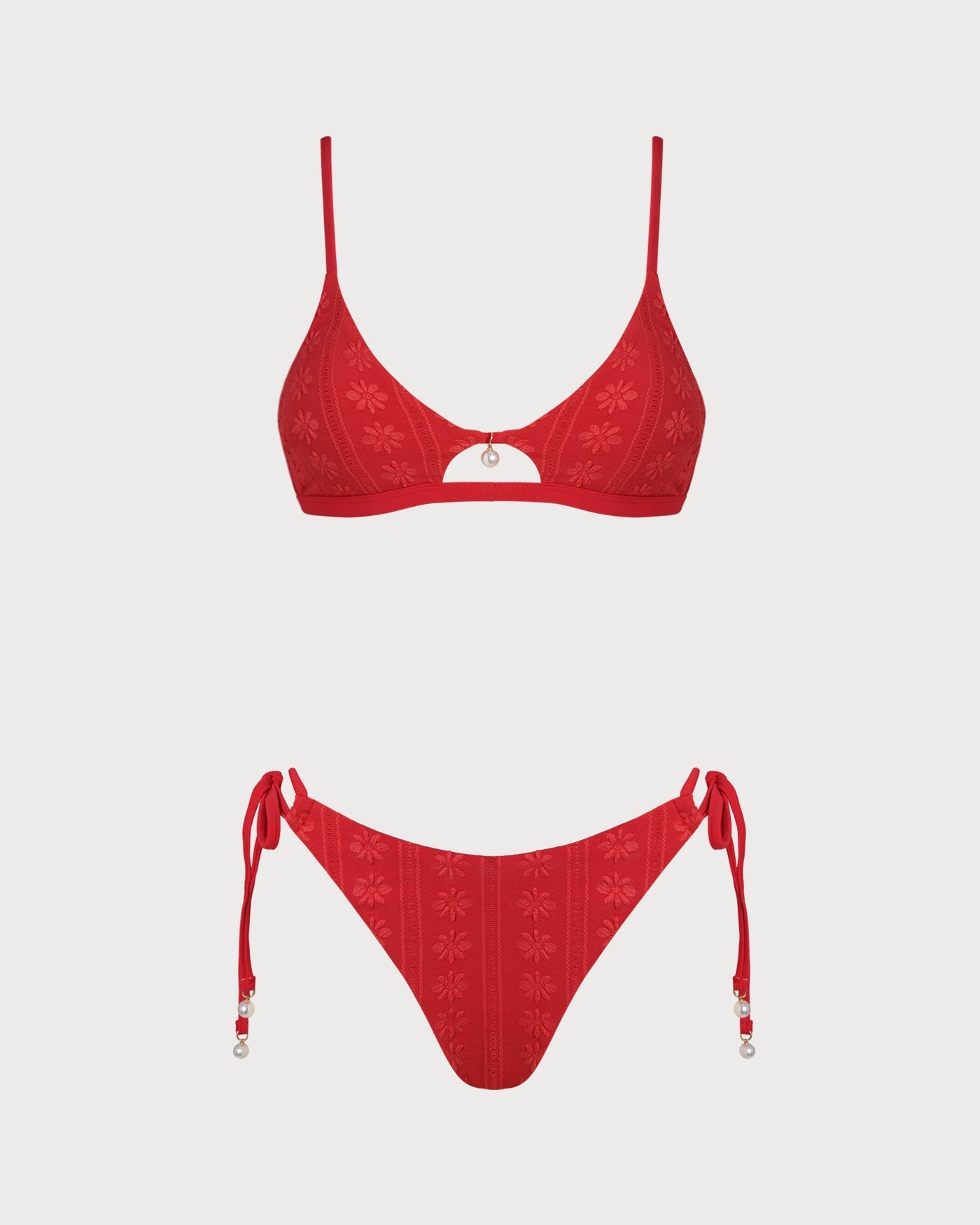 Textured Bikini Set with U-Neck