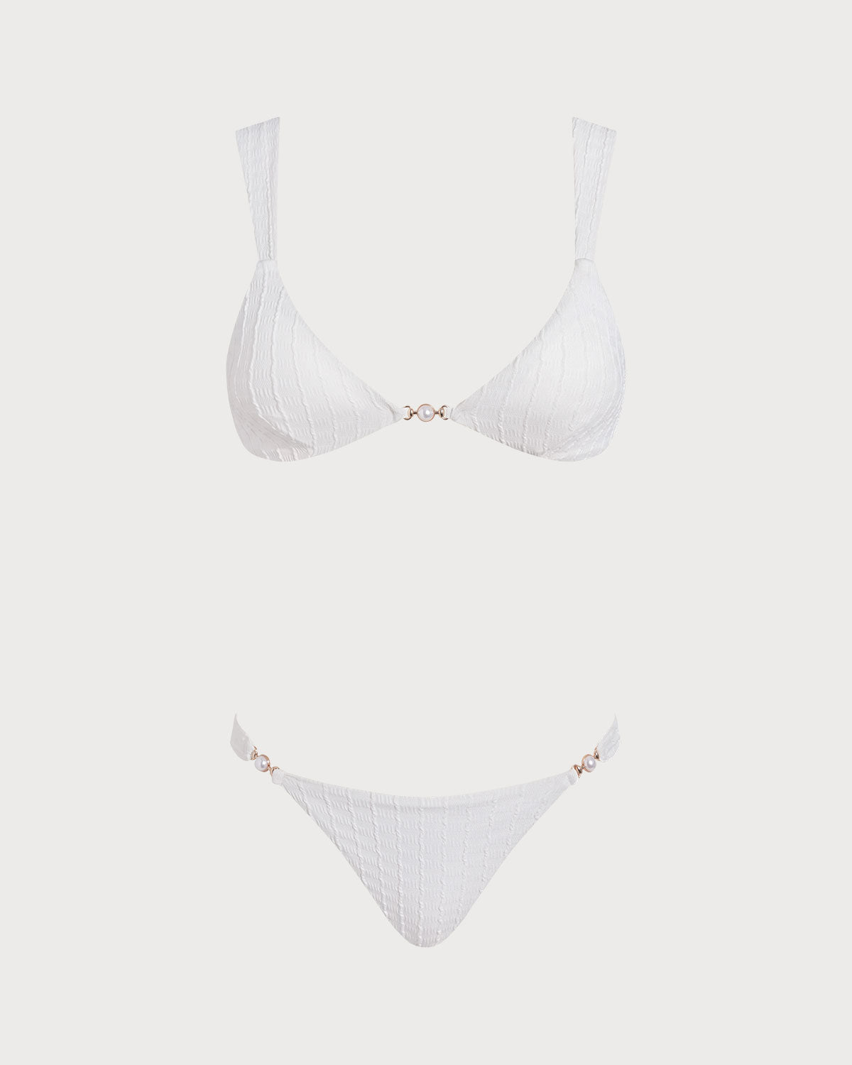 Textured Bikini Set with White V-Neck Bralette