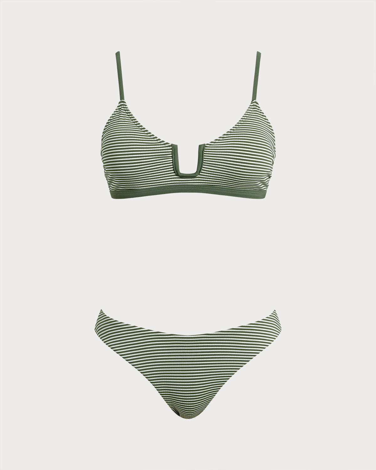 Military Green Striped Bralette Bikini Set