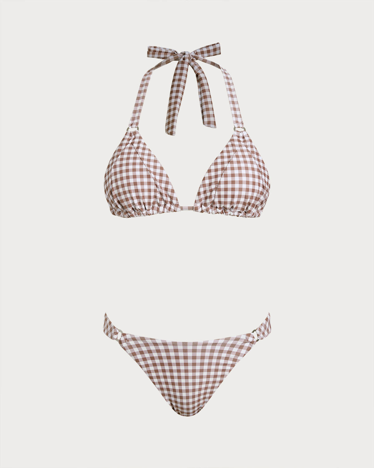 Brown Checkered Halter Bikini Sets