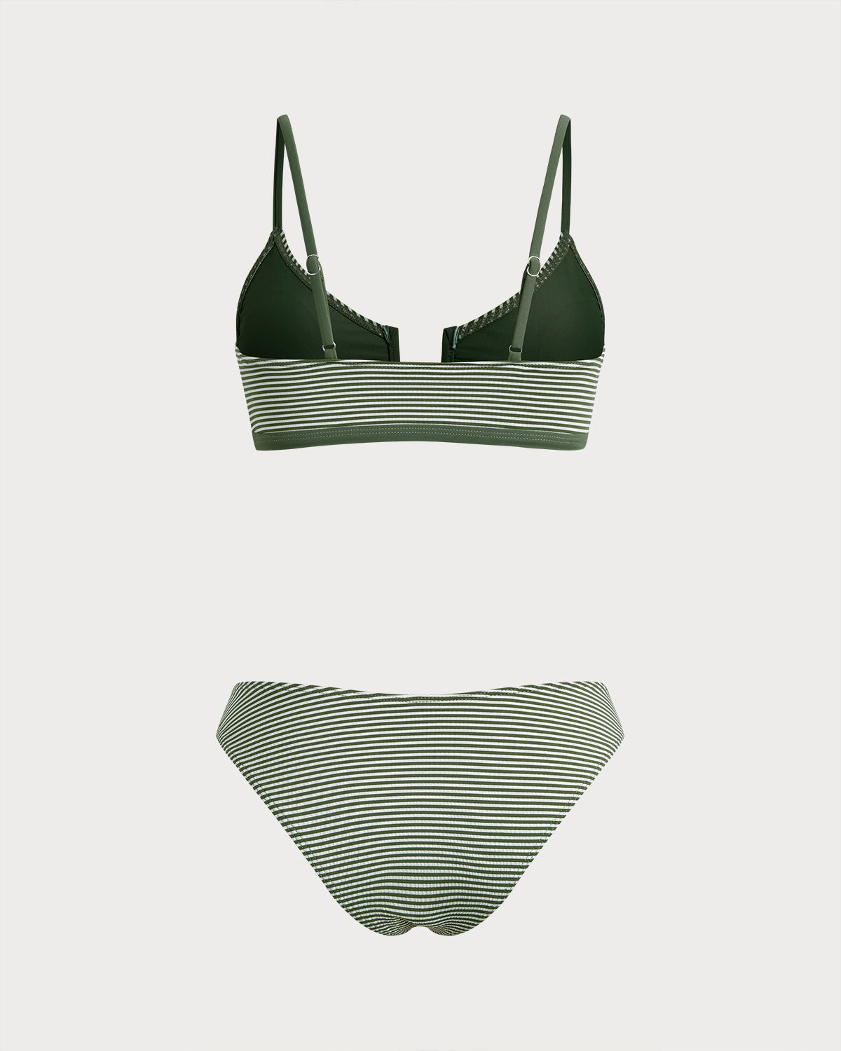Military Green Striped Bralette Bikini Set
