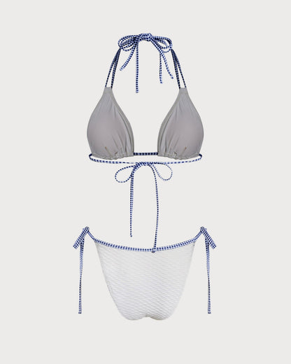 White Triangle Bikini Set with Contrasting Halter