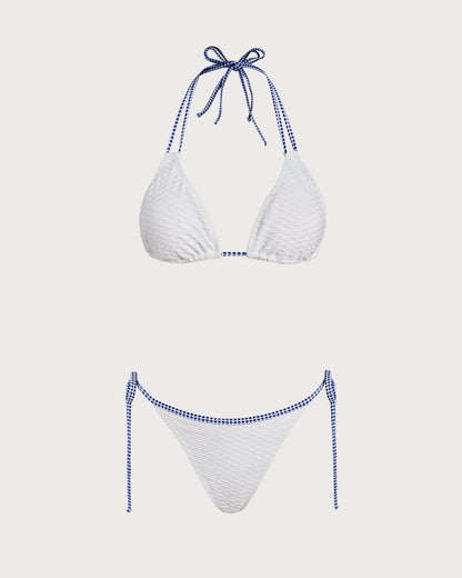White Triangle Bikini Set with Contrasting Halter