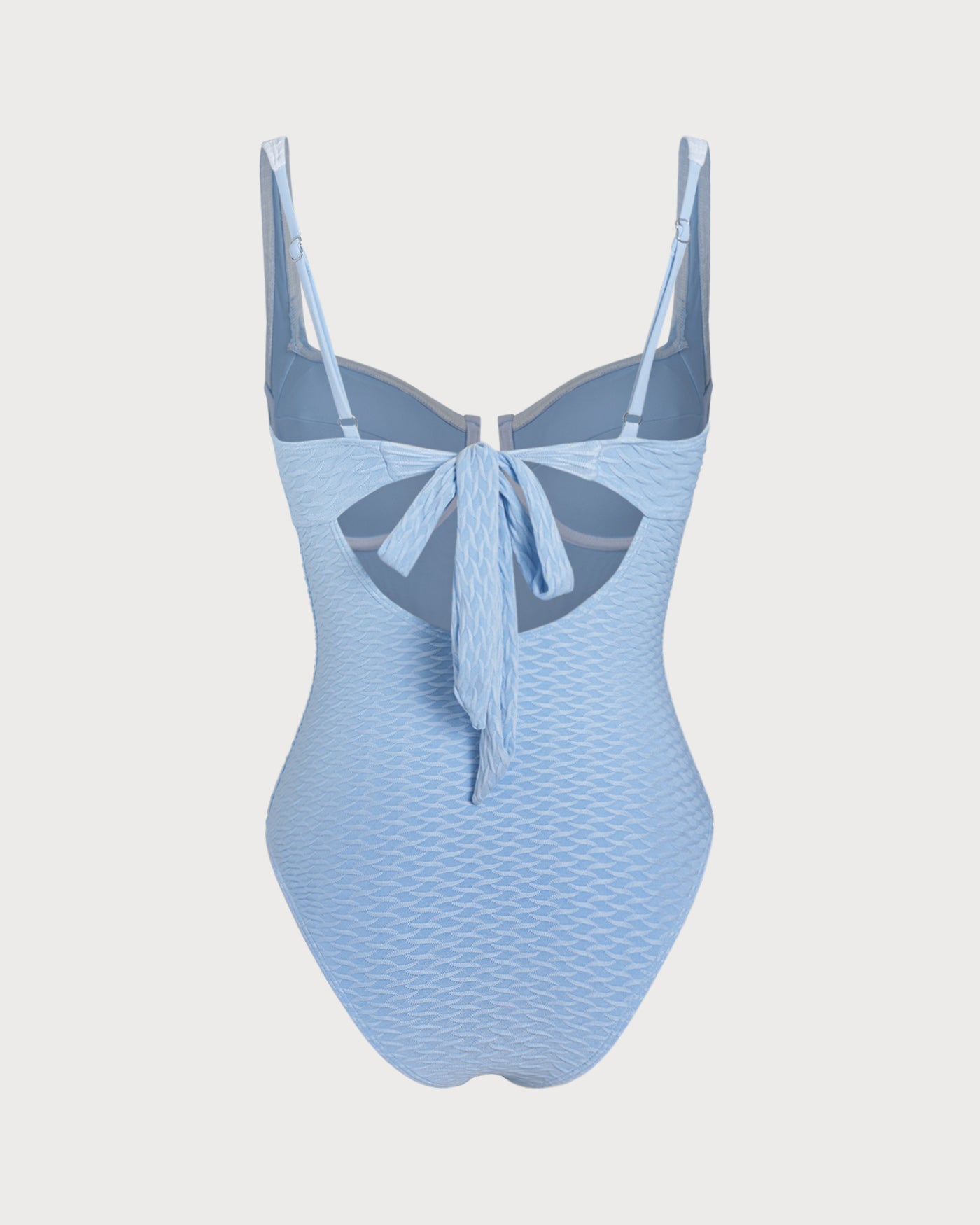 One-Piece Swimsuit with Rings and Blue Texture