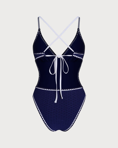 Blue X Cross Bralette One-Piece Swimsuit