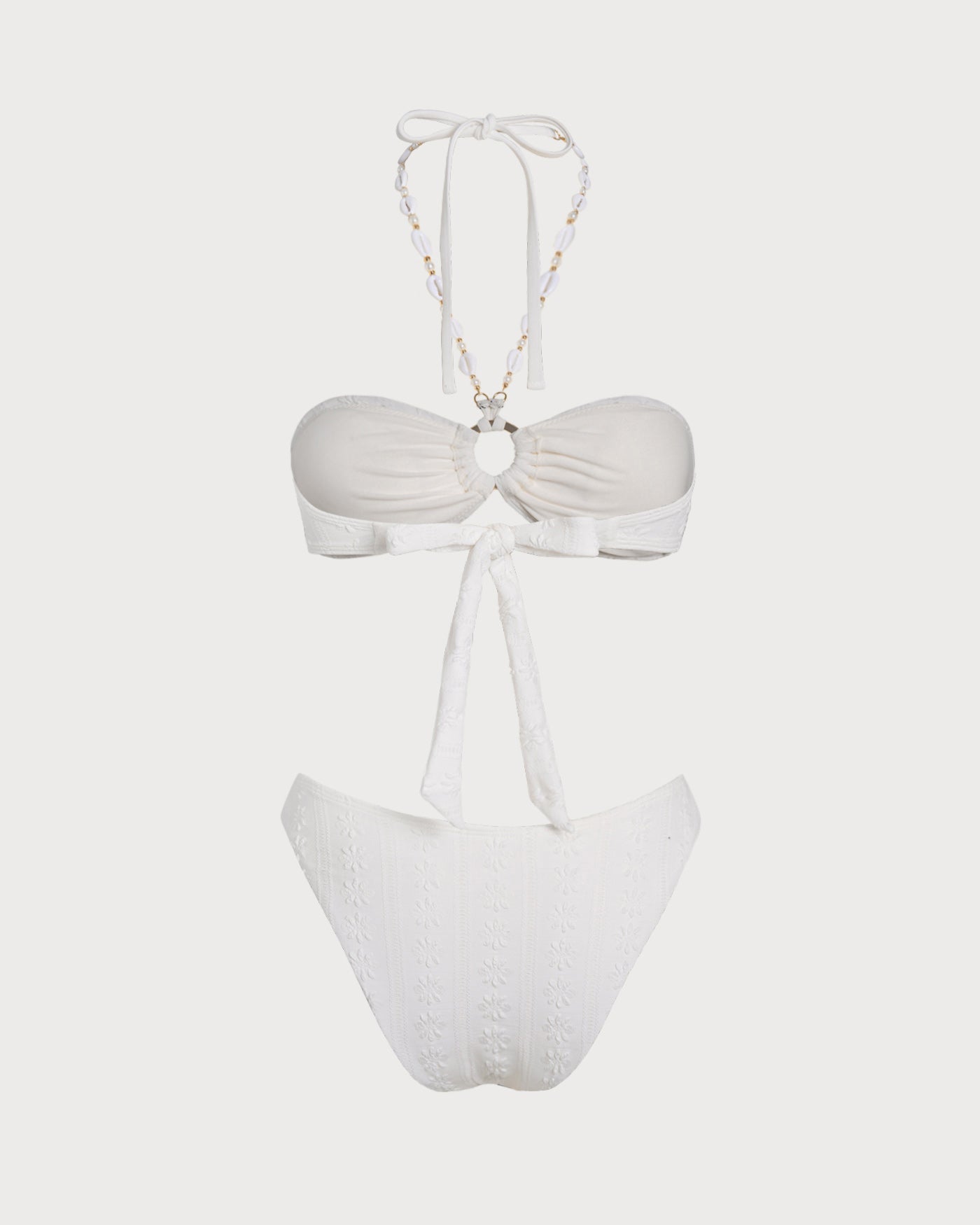 White Jacquard Bandeau Bikini Set