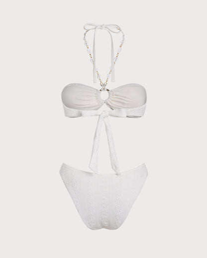 White Jacquard Bandeau Bikini Set