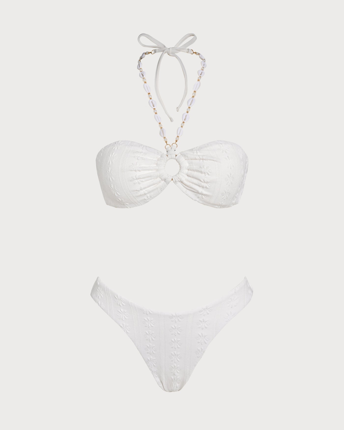 White Jacquard Bandeau Bikini Set