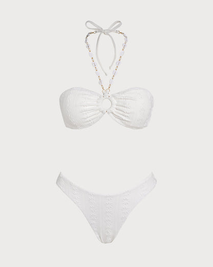 White Jacquard Bandeau Bikini Set