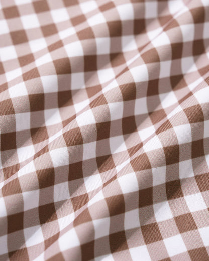 One-Piece Swimsuit with Coffee Checkered Straps
