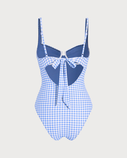 Blue Checkered Monokini with Rings