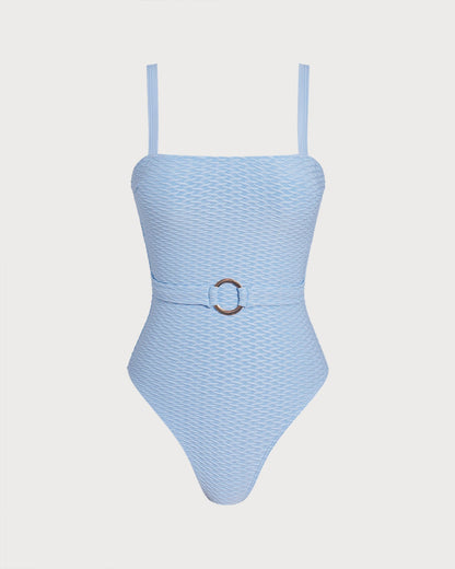 Blue Bandeau One-Piece Swimsuit