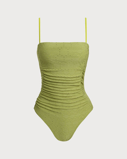 Green Jacquard Bralette One-Piece Swimsuit