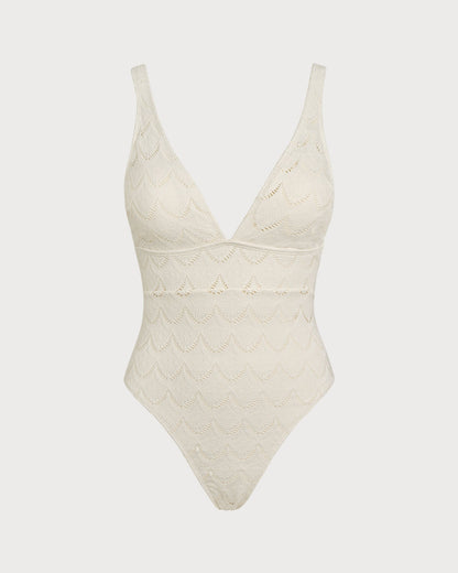 Textured Off White Bralette One-Piece Swimsuit