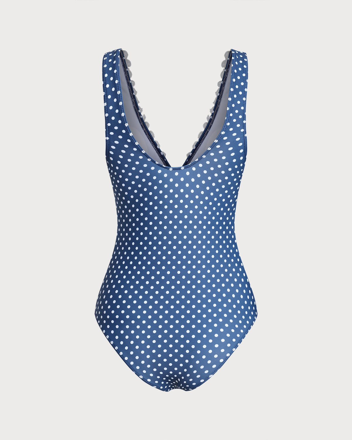 One-Piece Swimsuit with Blue Polka Dots