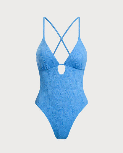 One-Piece Swimsuit with Blue Texture
