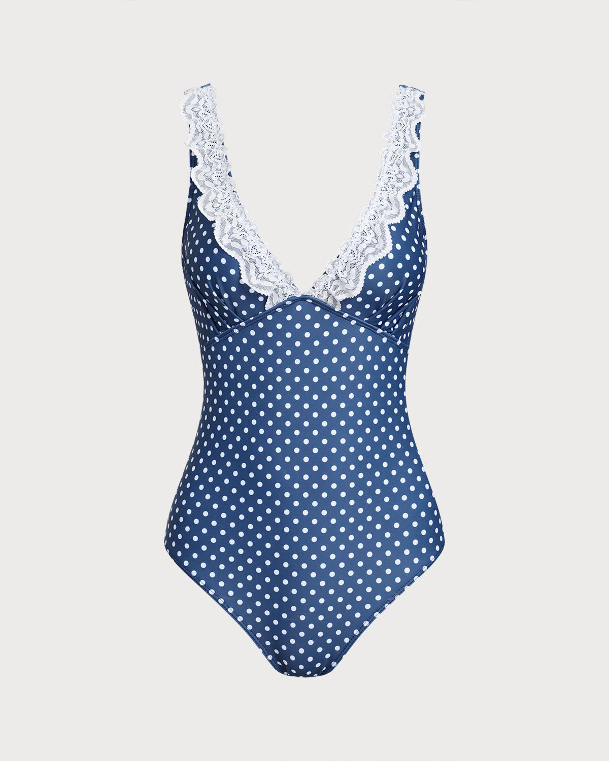 One-Piece Swimsuit with Blue Polka Dots