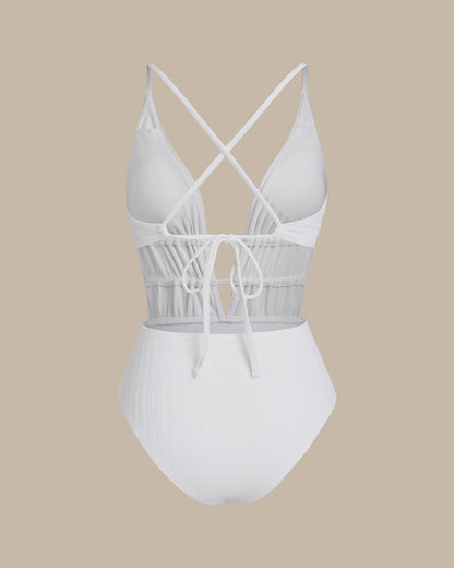 Textured White One-Piece Bralette Swimsuit