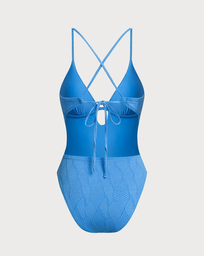 One-Piece Swimsuit with Blue Texture