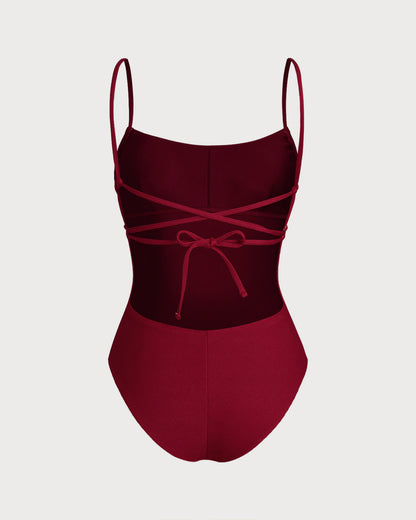 Red Bralette X Cross One-Piece Swimsuit