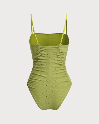 Green Jacquard Bralette One-Piece Swimsuit