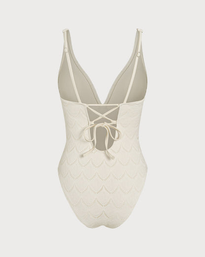 Textured Off White Bralette One-Piece Swimsuit