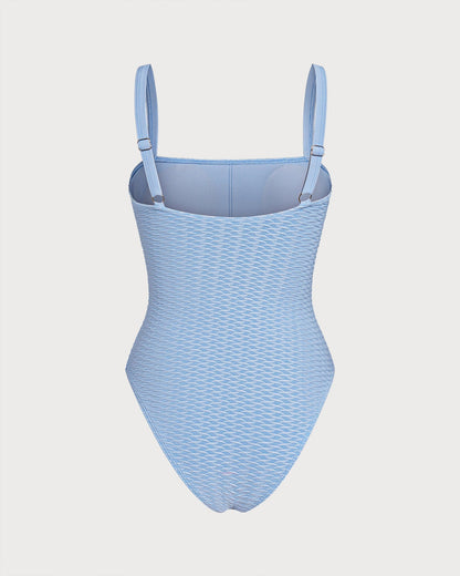 Blue Bandeau One-Piece Swimsuit