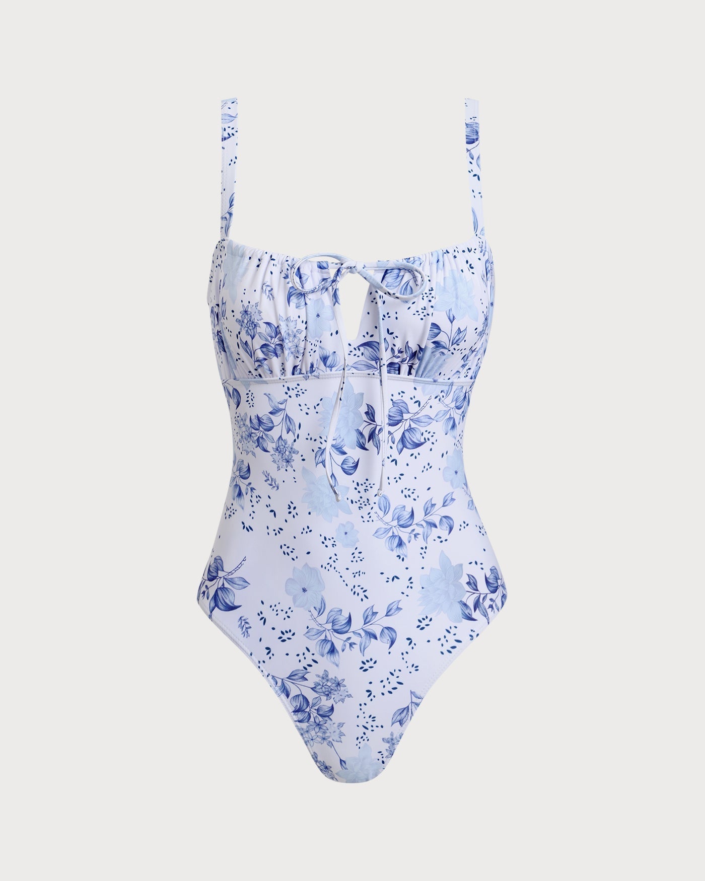 One-Piece Swimsuit with White Floral Ruffles