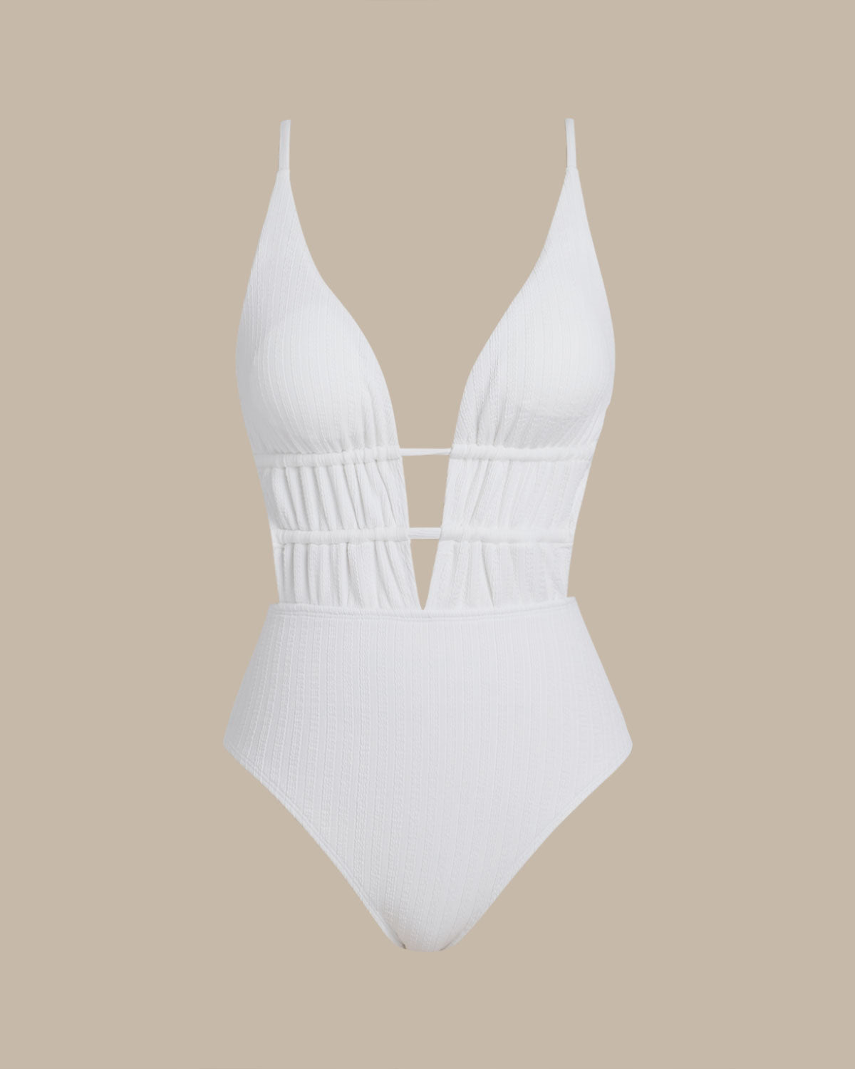 Textured White One-Piece Bralette Swimsuit