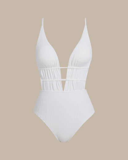 Textured White One-Piece Bralette Swimsuit