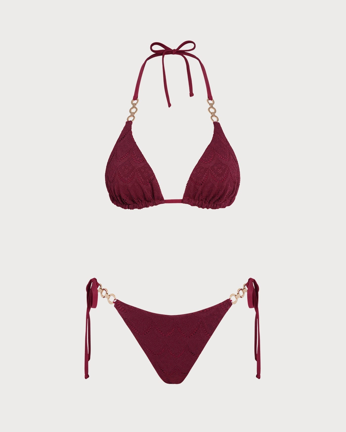 Reversible Bikini Set with Straps and String in Brick Red