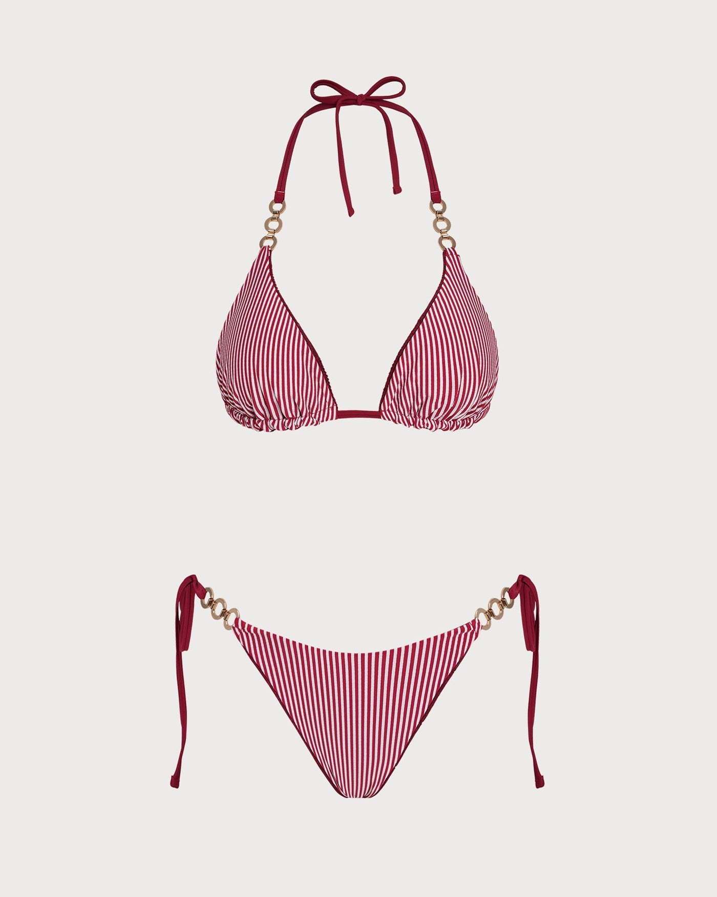 Reversible Bikini Set with Straps and String in Brick Red
