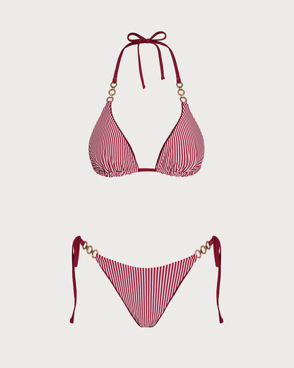 Reversible Bikini Set with Straps and String in Brick Red