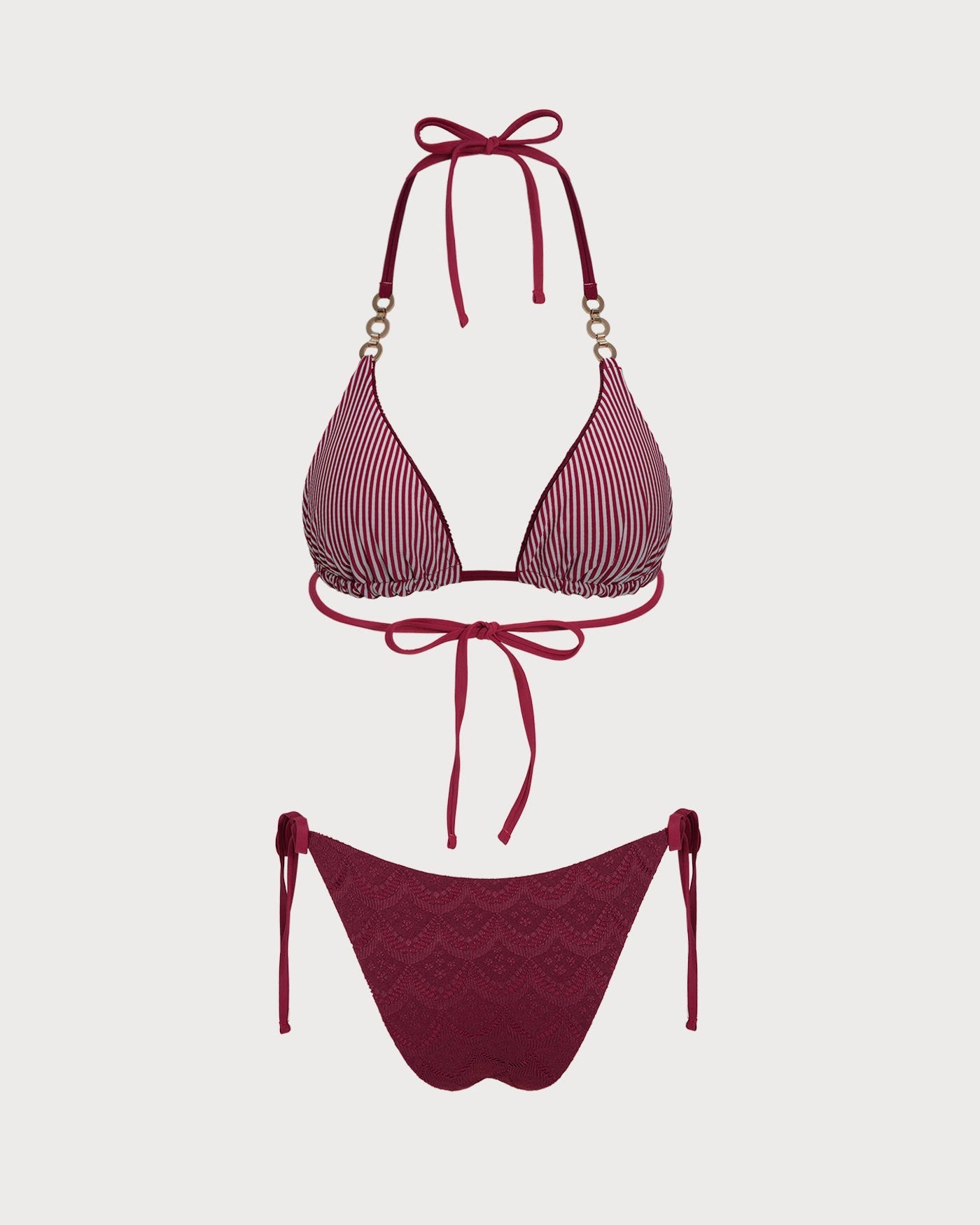 Reversible Bikini Set with Straps and String in Brick Red
