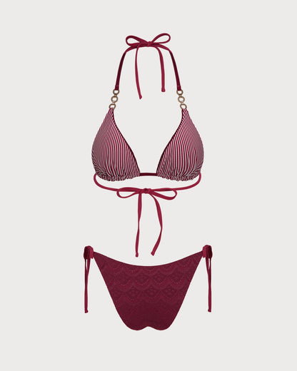 Reversible Bikini Set with Straps and String in Brick Red