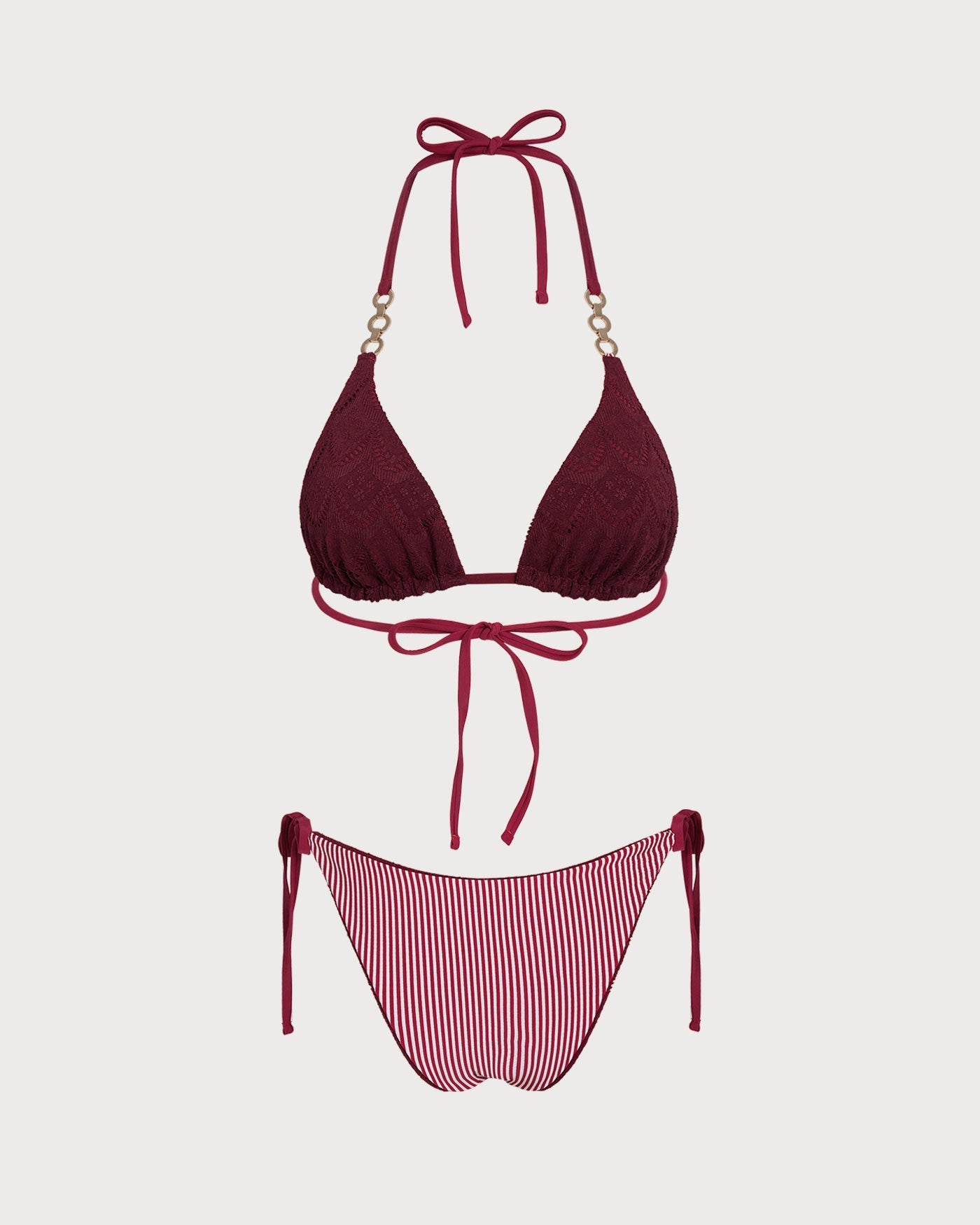 Reversible Bikini Set with Straps and String in Brick Red