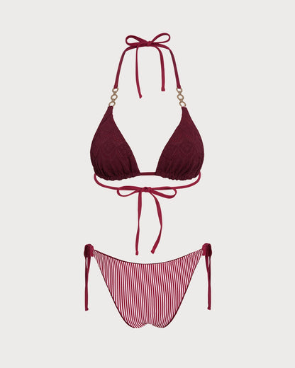 Reversible Bikini Set with Straps and String in Brick Red