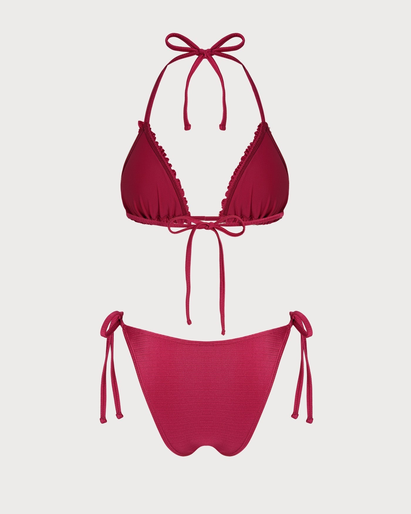 Red Ruffled Triangle Bikini Set with Halter