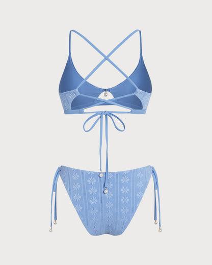 U-Shaped Triangle Bikini Set in Floral Blue