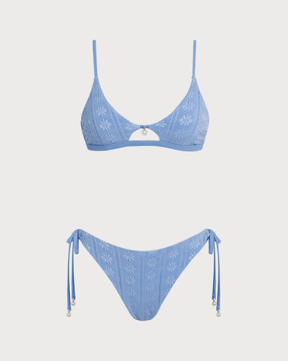 U-Shaped Triangle Bikini Set in Floral Blue
