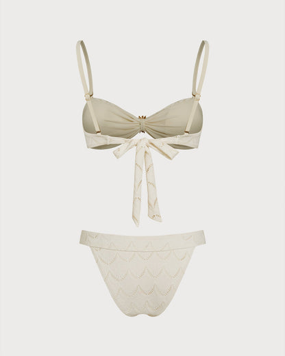 Bandeau Bikini Set with Drawstring Off White