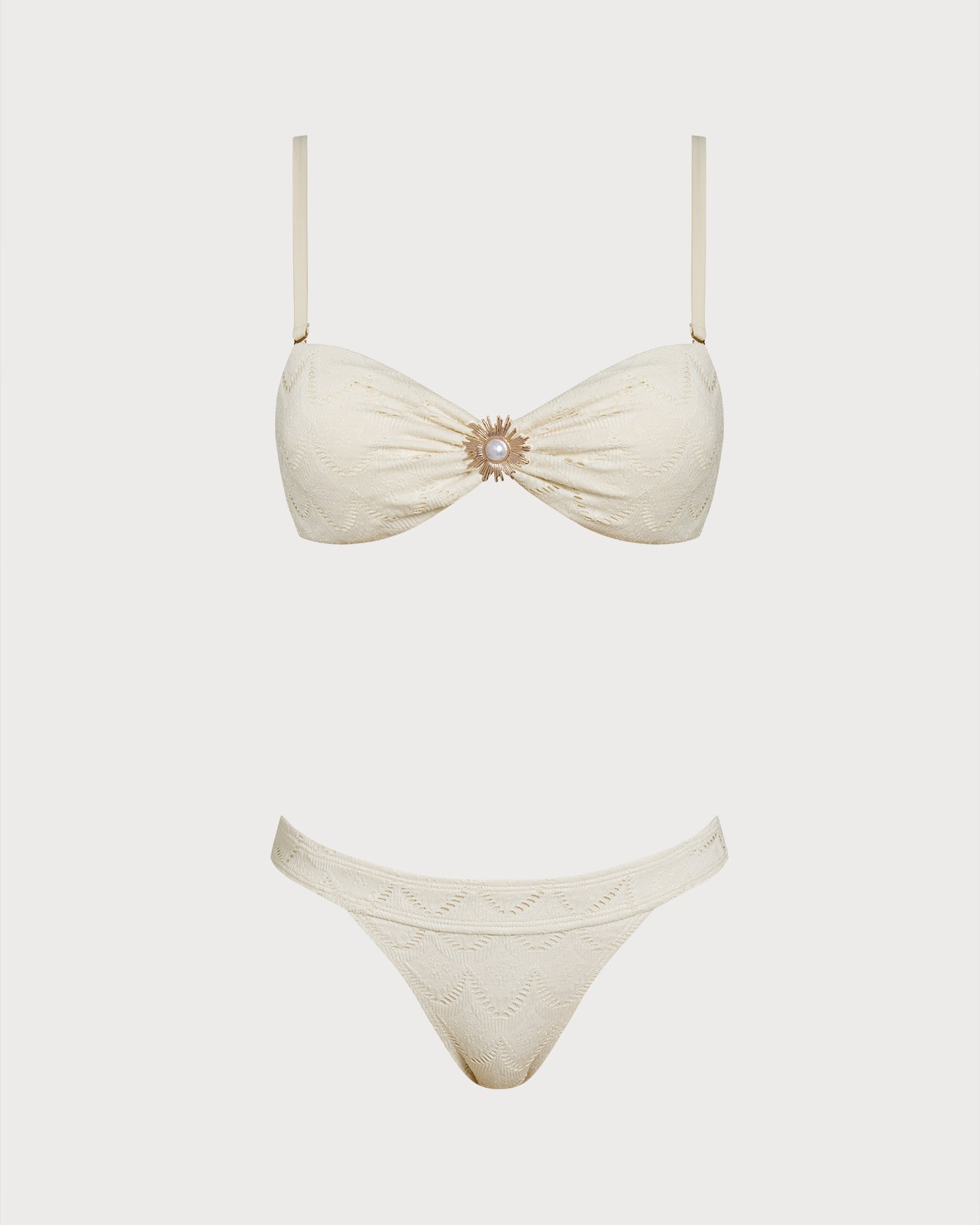 Bandeau Bikini Set with Drawstring Off White