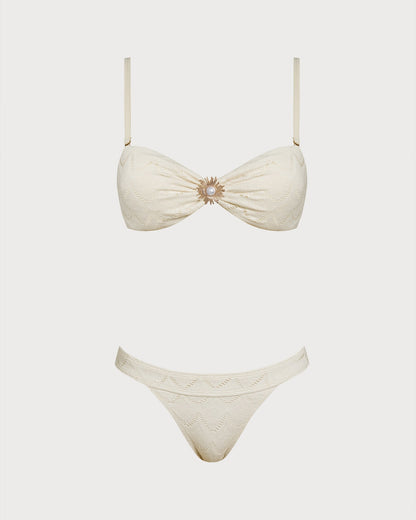 Bandeau Bikini Set with Drawstring Off White