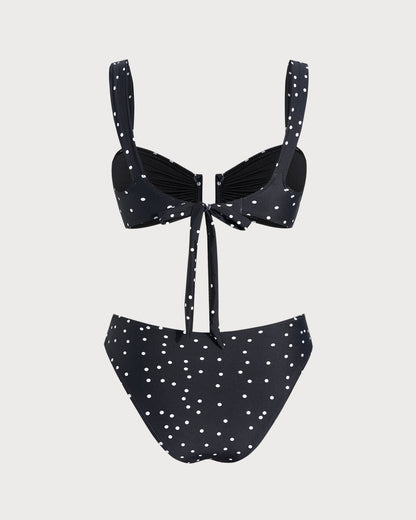 Bandeau Bikini Set with Black Polka Dots