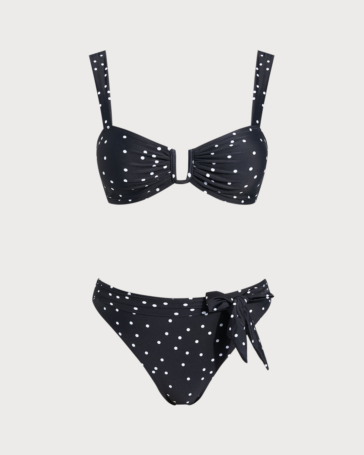 Bandeau Bikini Set with Black Polka Dots