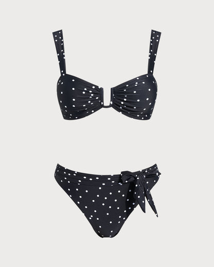 Bandeau Bikini Set with Black Polka Dots