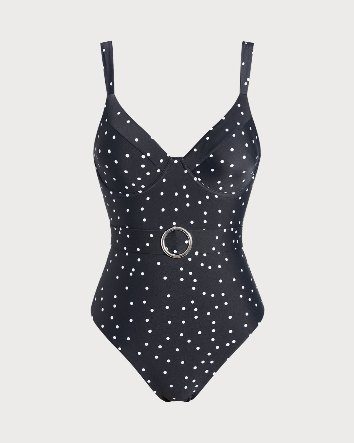 One-Piece Swimsuit with Black Polka Dots