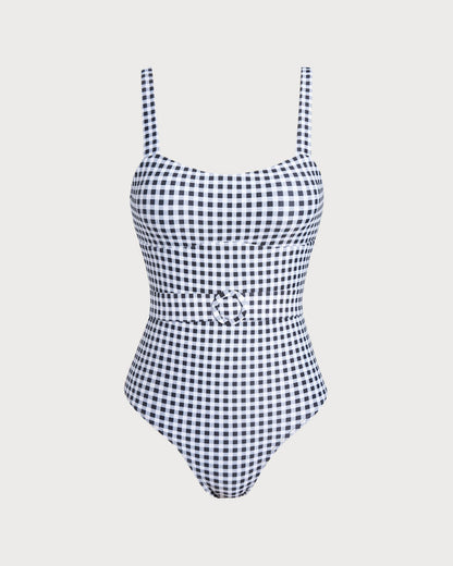 One-Piece Black Checkered Swimsuit